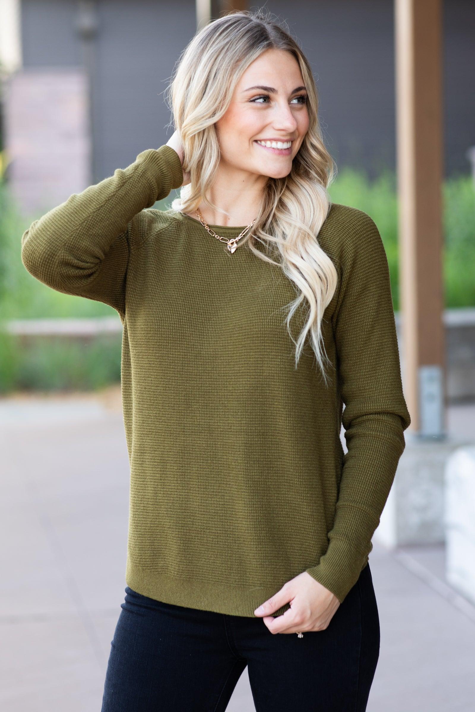 Moss Raglan Sleeve Waffle Knit Top Product Image