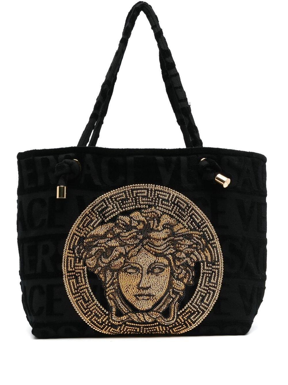 Black Cotton Medusa Embellished Tote Bag Product Image