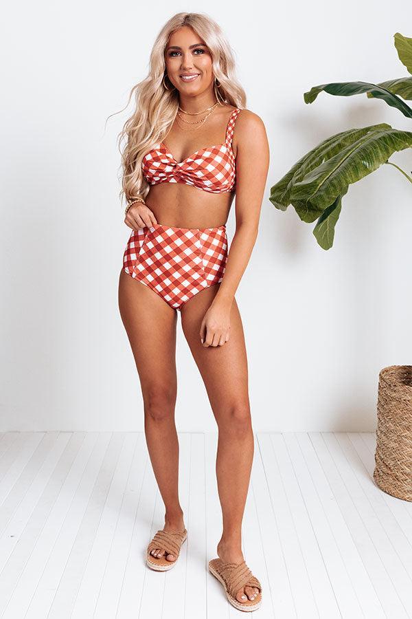 Tanning In Tulum High Waist Gingham Bikini Bottom in Aurora Red Product Image