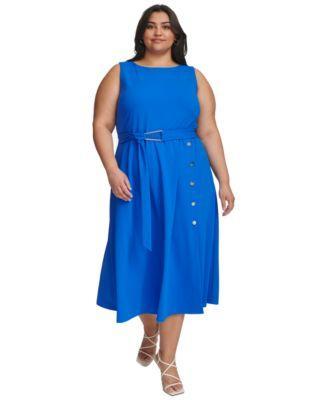 Plus Size Crewneck Sleeveless Scuba-Crepe Dress product image