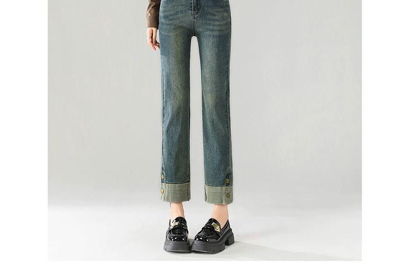 High Rise Washed Cropped Straight Leg Jeans Product Image