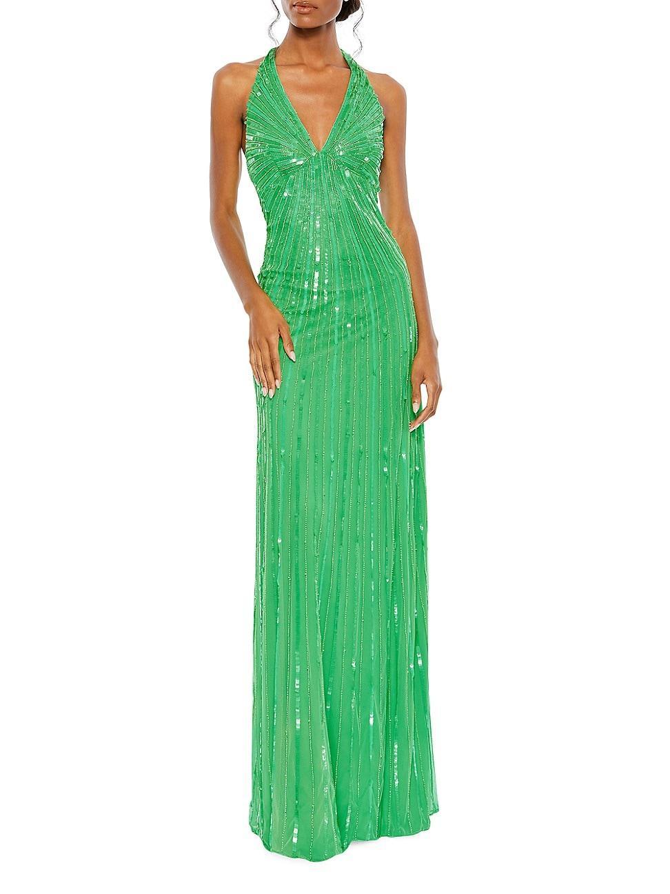 Womens Sequined Halter Column Gown Product Image