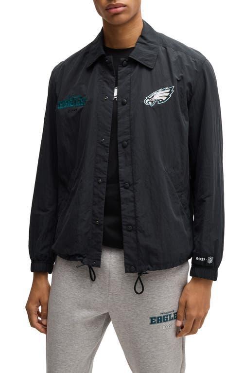 HUGO BOSS Boss X Nfl Embroidered Branding Water-repellent Jacket In Eagles Charcoal Product Image