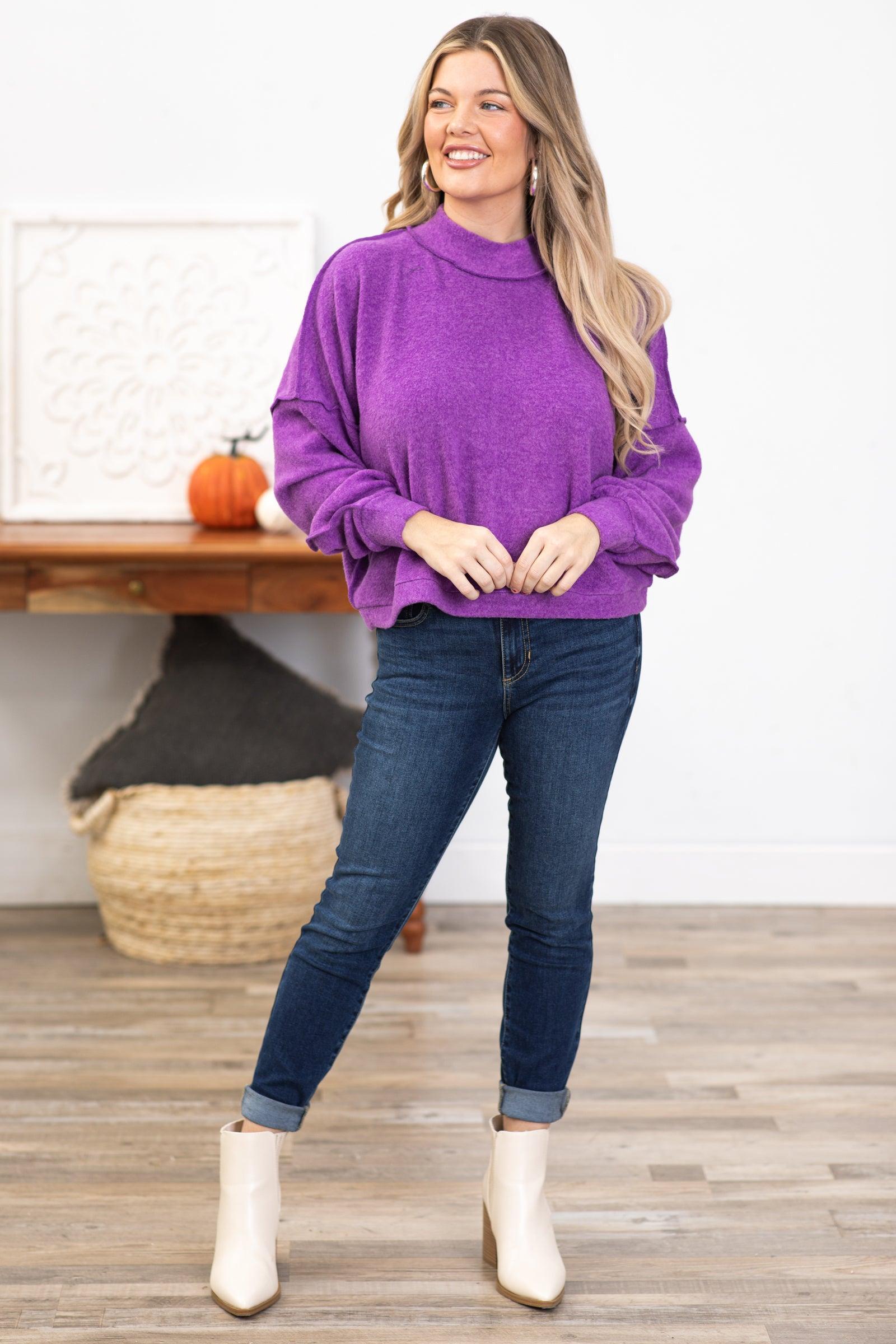 Purple Hacci Knit Mock Neck Top Product Image