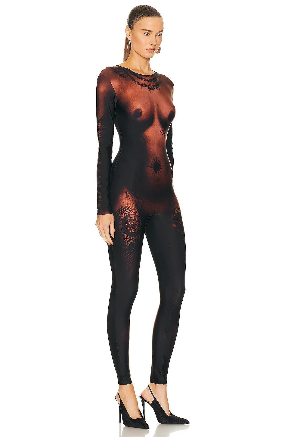 Jean Paul Gaultier Printed Corps Long Sleeve High Neck Jumpsuit in Black Product Image