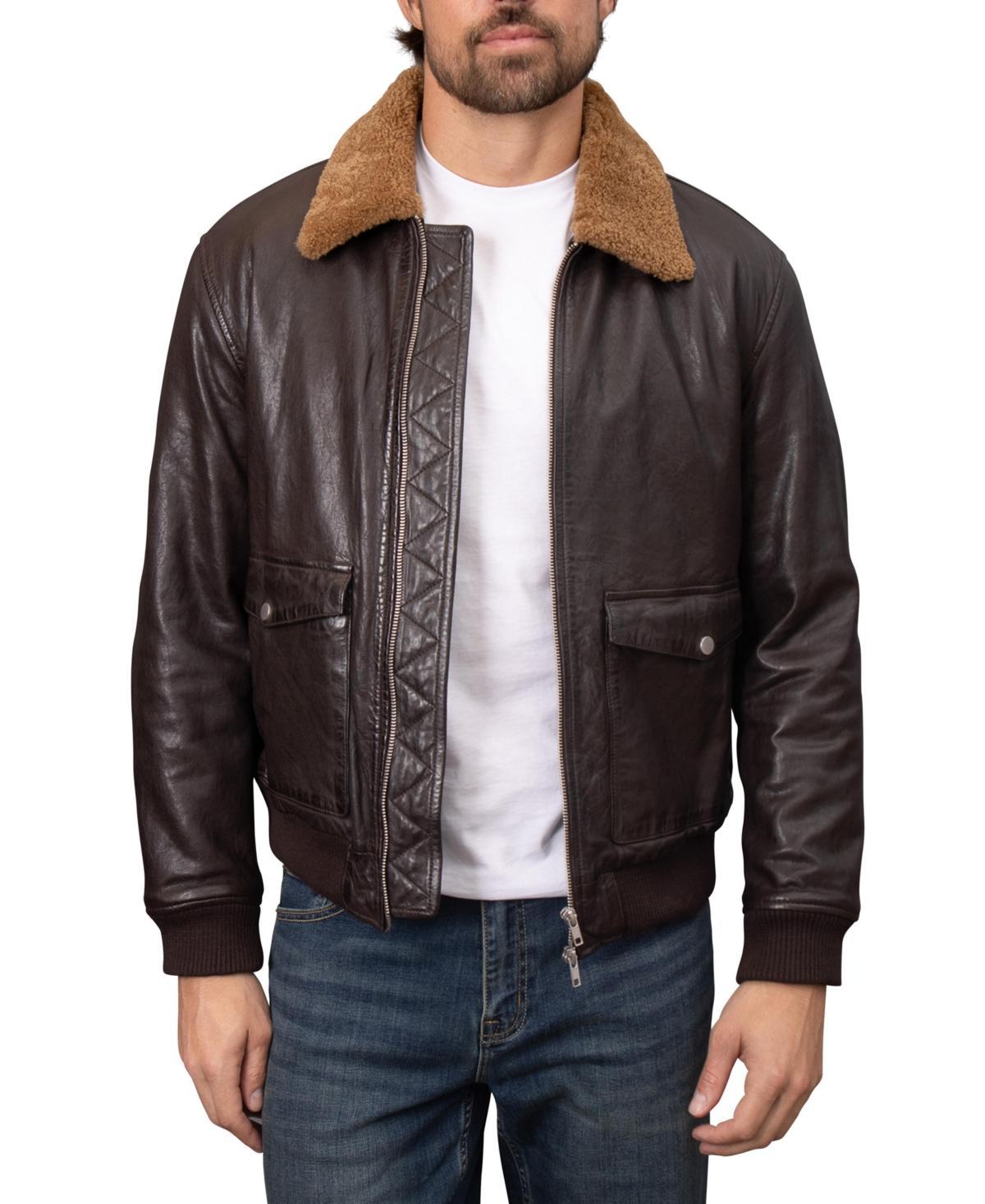 Bagatelle Homme Mens Shearling-Collared Genuine Leather Aviator Jacket Product Image