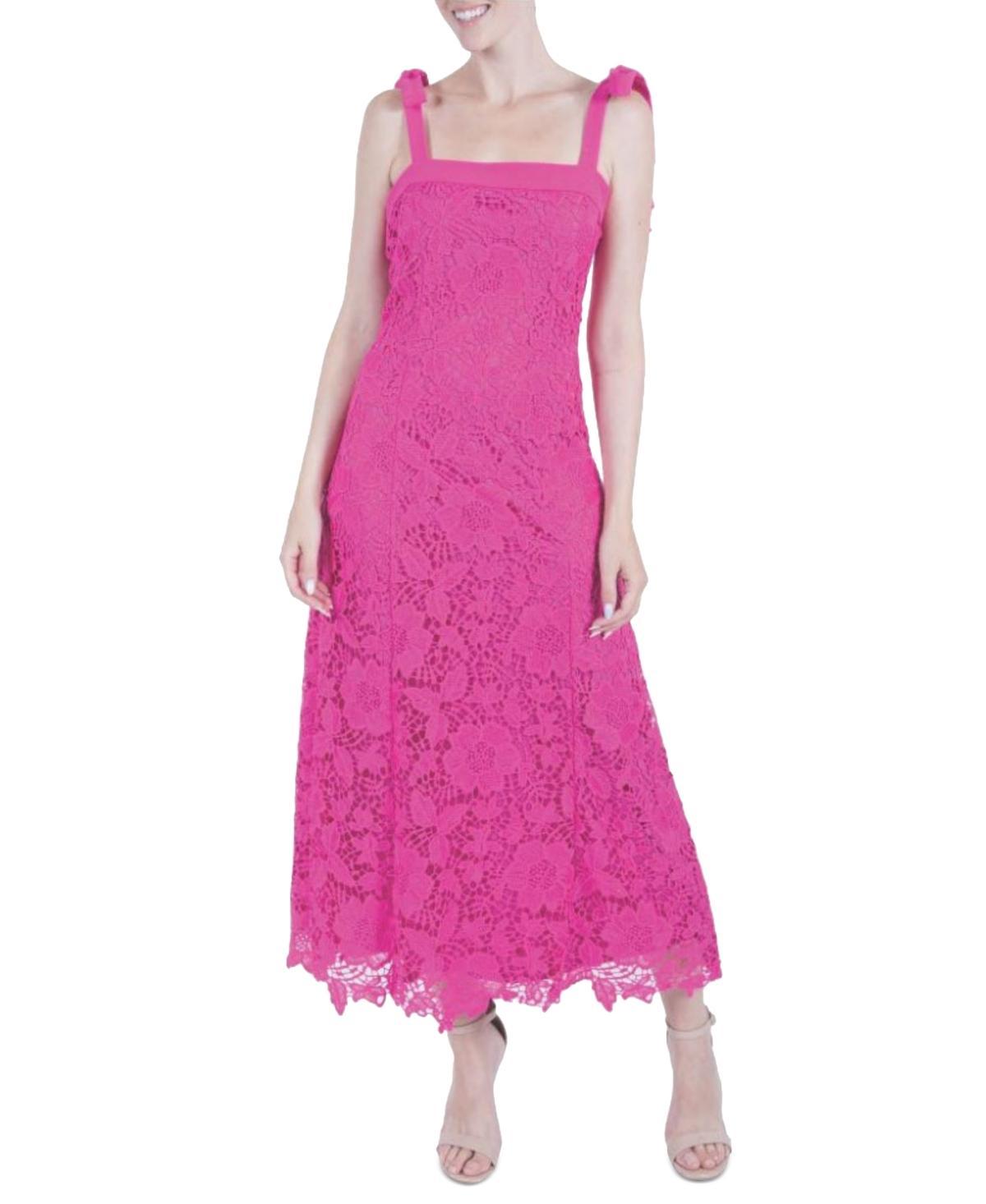 julia jordan Womens Tie-Strap Lace Midi Dress Product Image