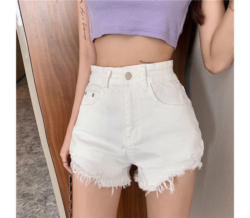 High Waist Fray Denim Hot Pants Product Image