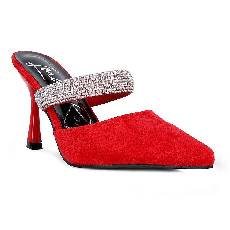 London Rag Fauci Womens Embellished-Strap Heeled Mules Red Product Image