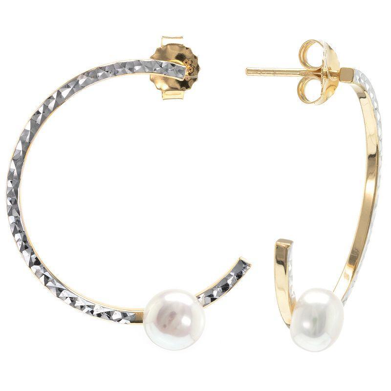 Judy Crowell Sterling Silver Textured Freshwater Cultured Pearl Hoop Earrings, Womens, Two Tone Product Image