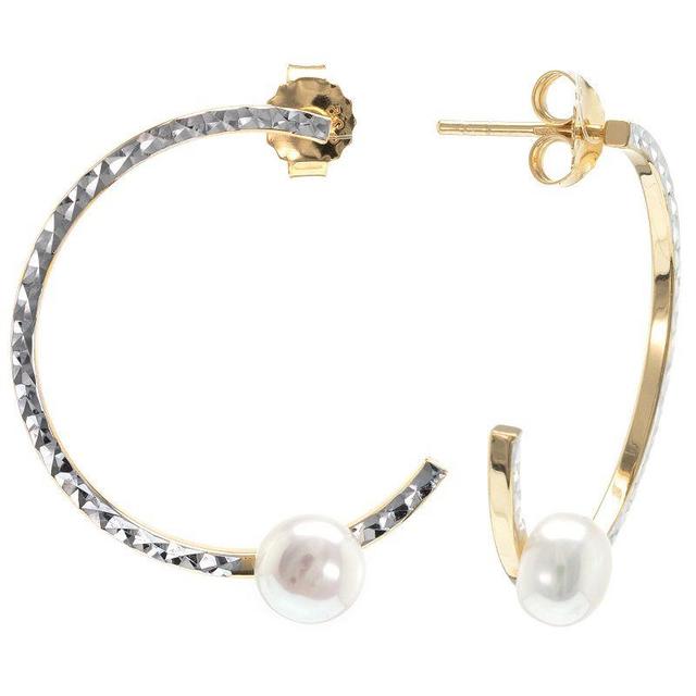 Judy Crowell Sterling Silver Textured Freshwater Cultured Pearl Hoop Earrings, Womens, Gold Product Image