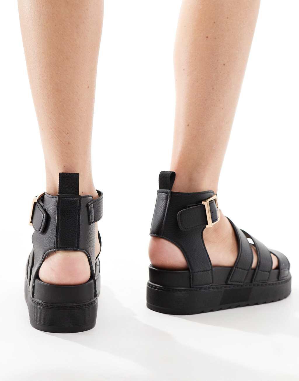 Truffle Collection wide fit wide strap sandals in black Product Image