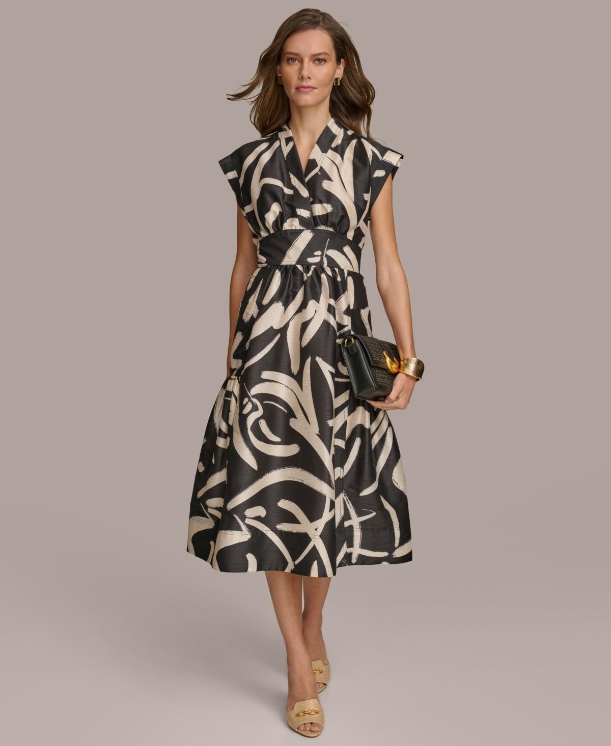 Women's Printed V-Neck A-Line Midi Dress Product Image