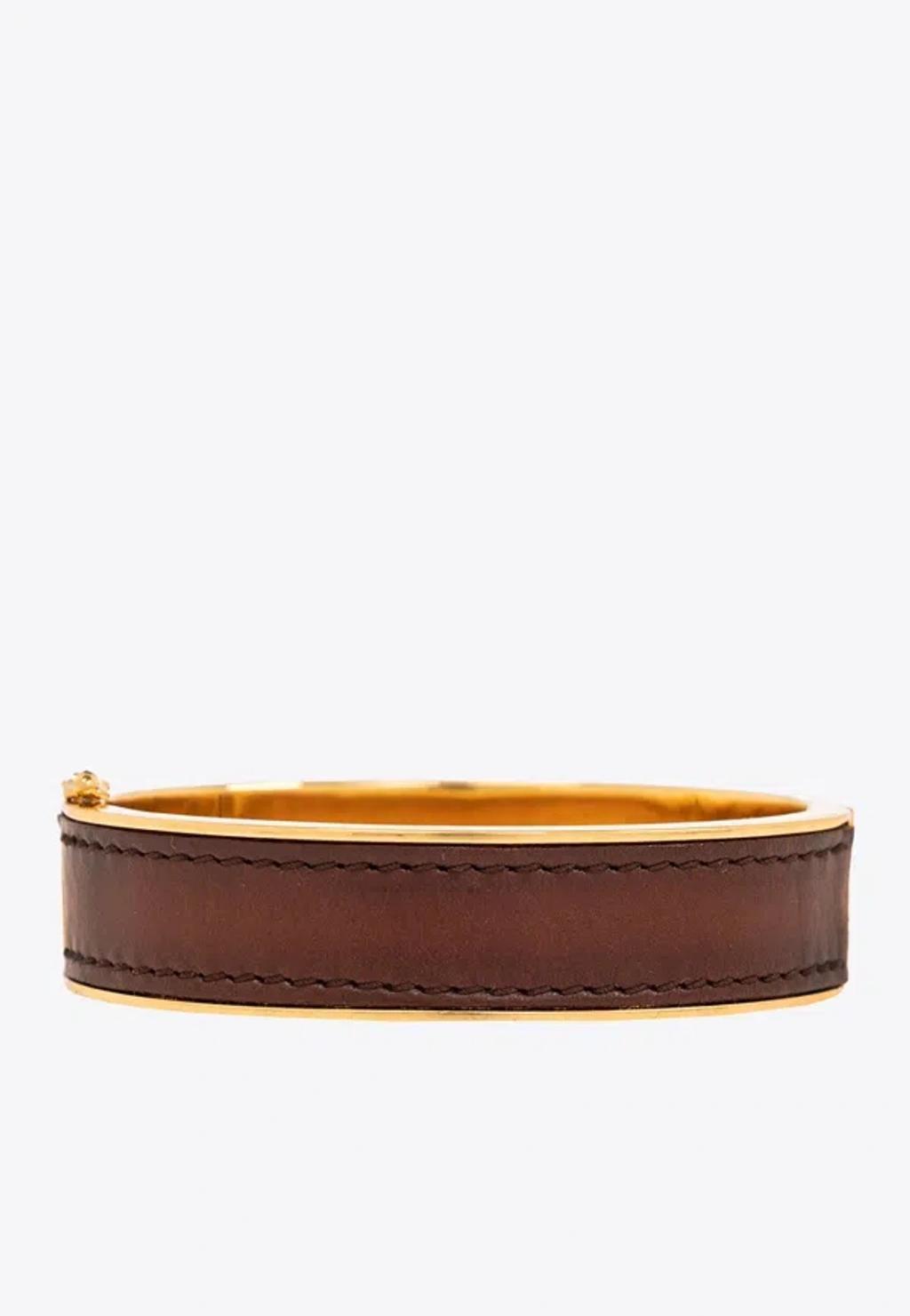 Leather And Metal Bracelet In Brown,gold Product Image