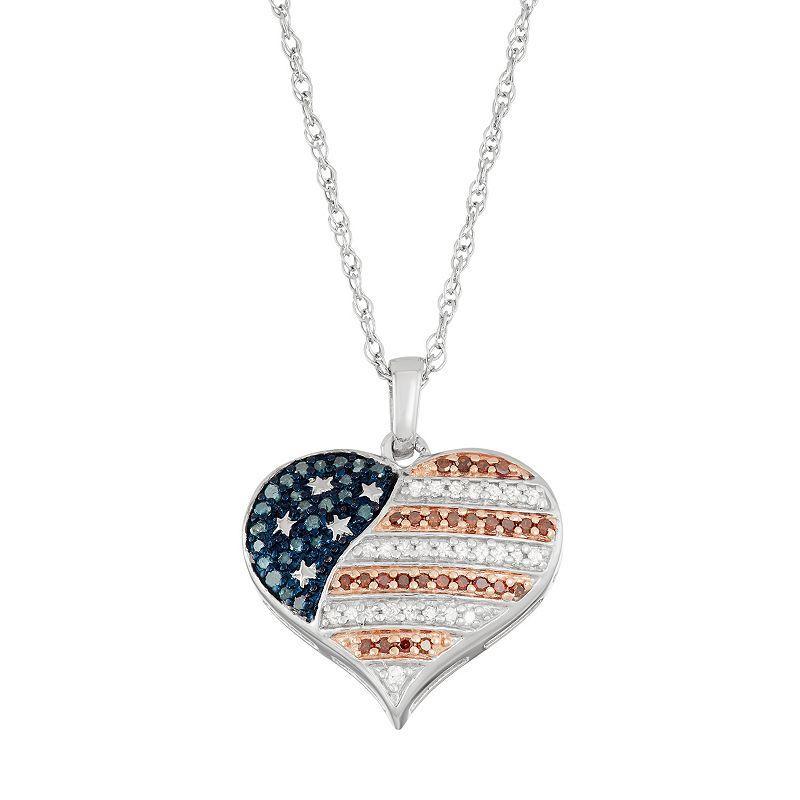 Jewelexcess Sterling Silver 1/4 Carat T.W. Red, White & Blue Diamond Heart Pendant Necklace, Womens Multicolor Product Image