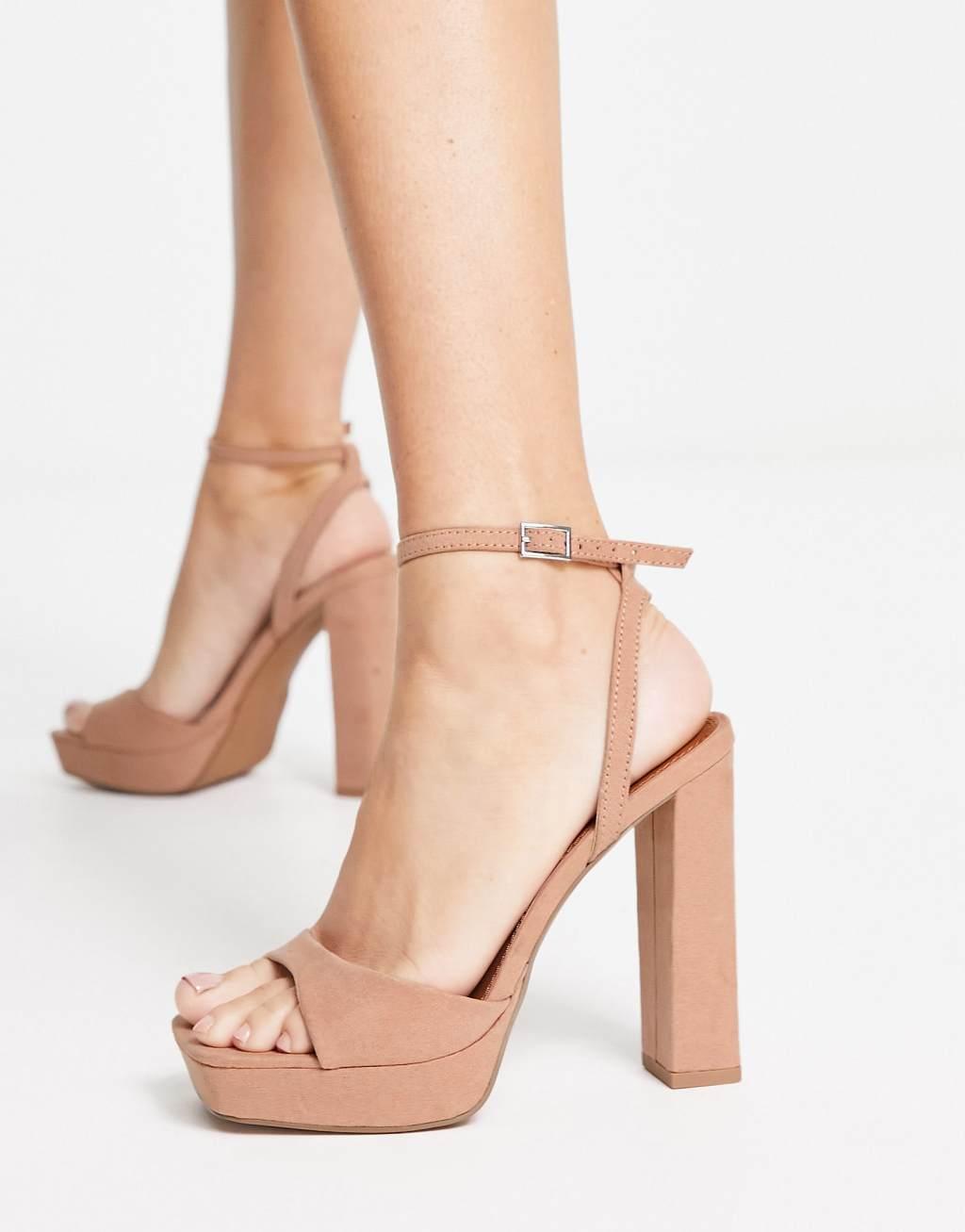 ASOS DESIGN Wide Fit Noun platform barely there block heel sandals in beige Product Image