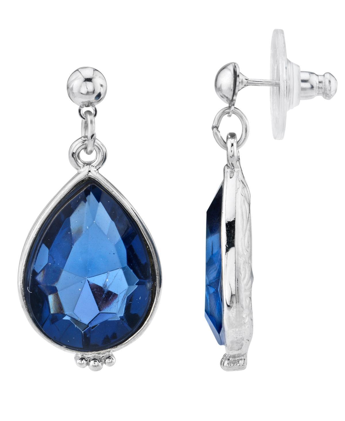 1928 Silver-Tone Blue Teardrop Earrings, Womens Product Image