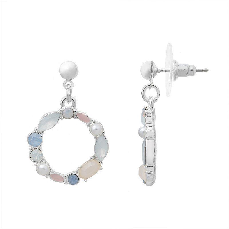 LC Lauren Conrad Silver Tone Simulated Crystal & Simulated Pearl Hoop Drop Earrings, Womens Product Image