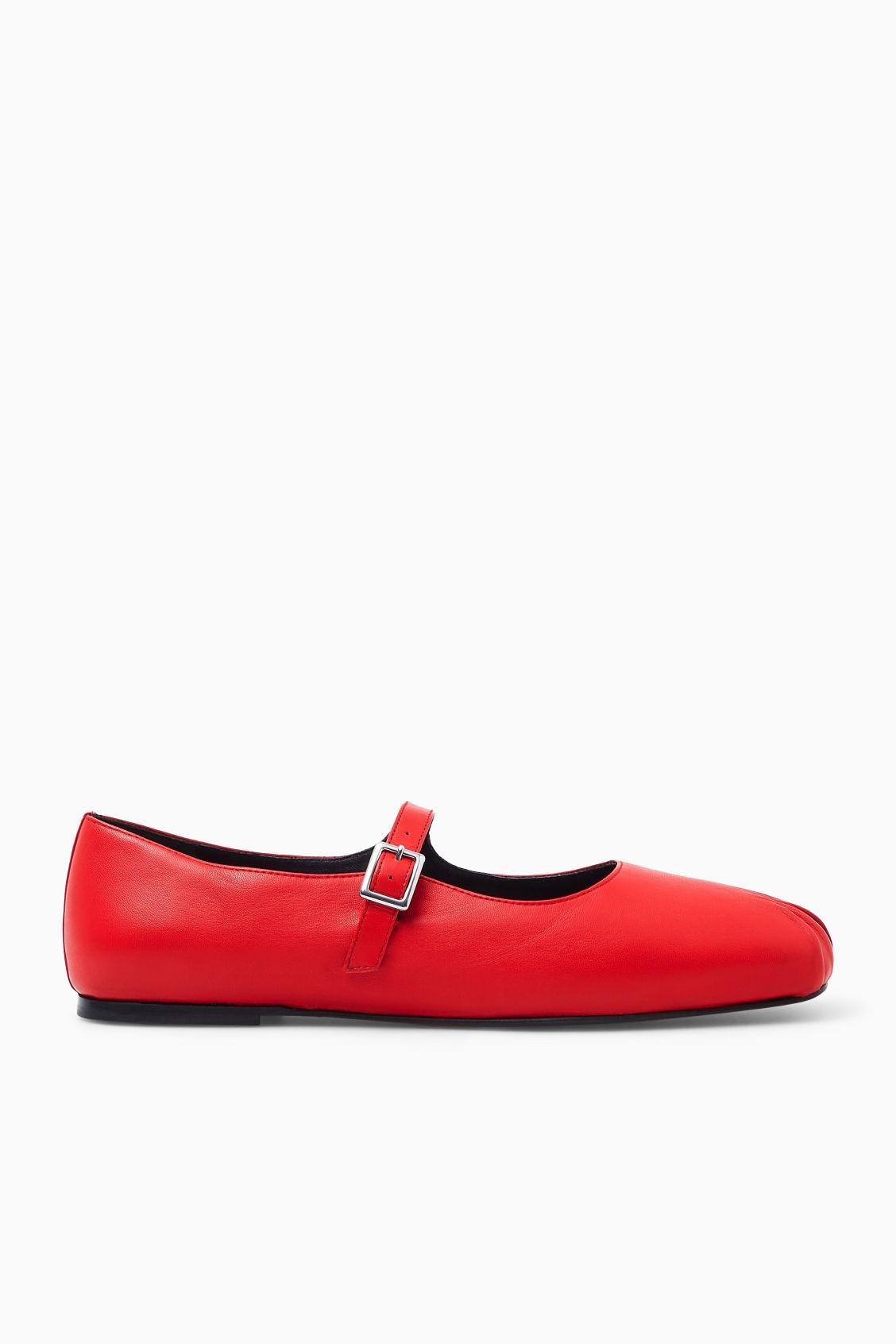 PLEATED LEATHER MARY-JANE BALLET FLATS Product Image