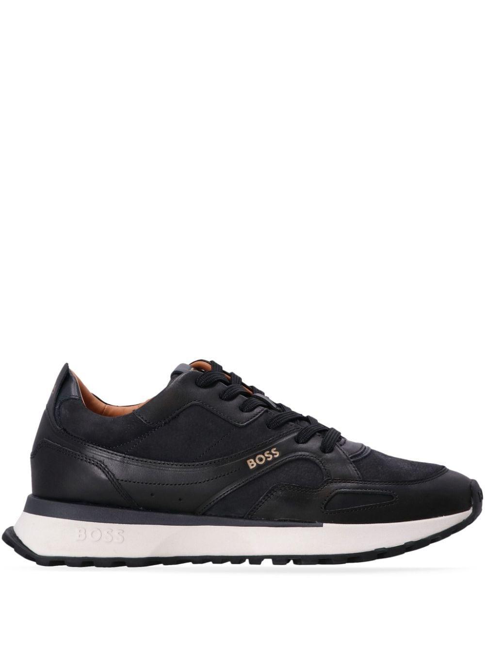 Leather-trimmed Suede Sneakers In Black Product Image