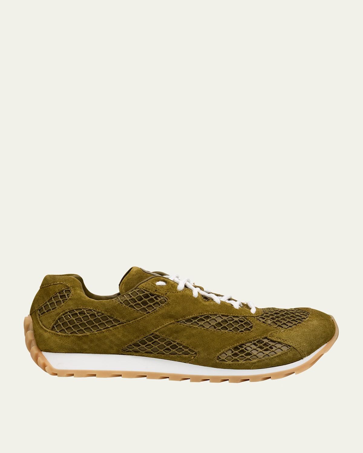 Mens Orbit Aged Leather and Fishnet Runner Sneakers Product Image