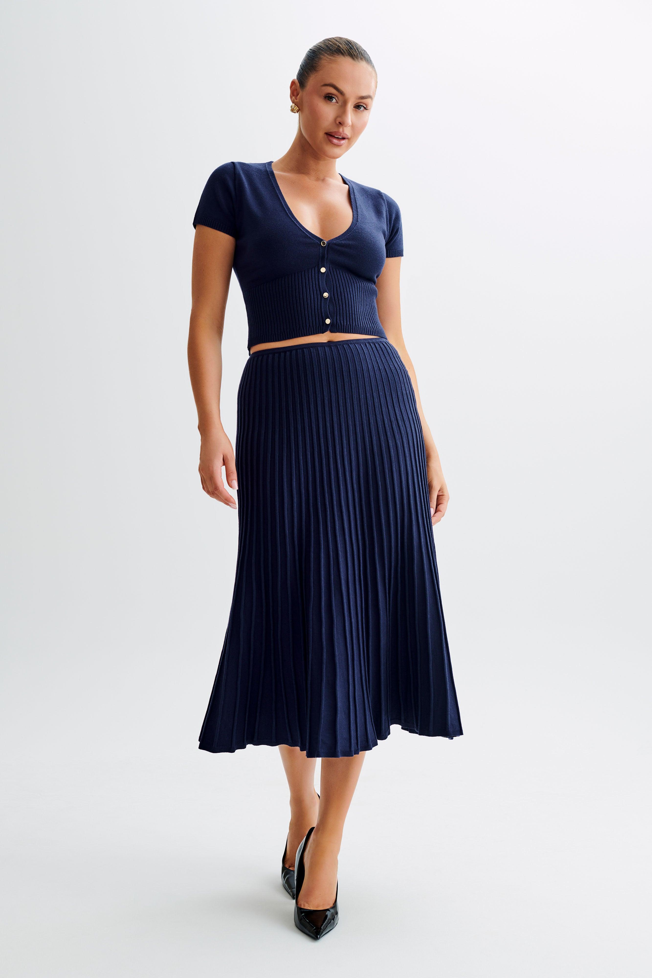 Jolene Rib Knit Midi Skirt - Navy Product Image