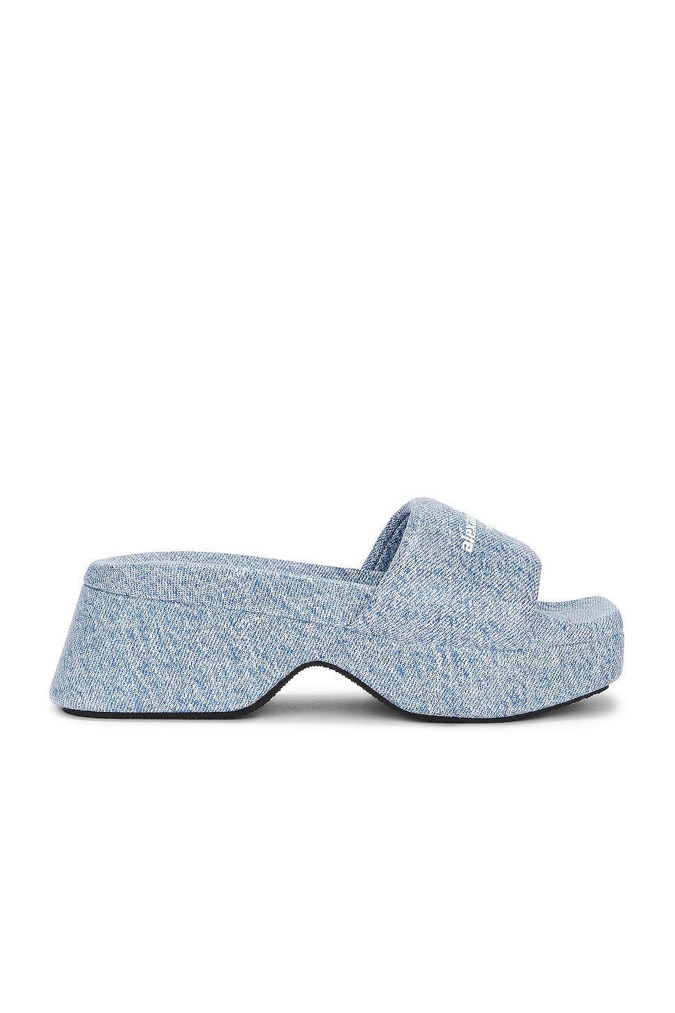 Alexander Wang Womens Float Denim Print Leather Platform Side Sandals Product Image