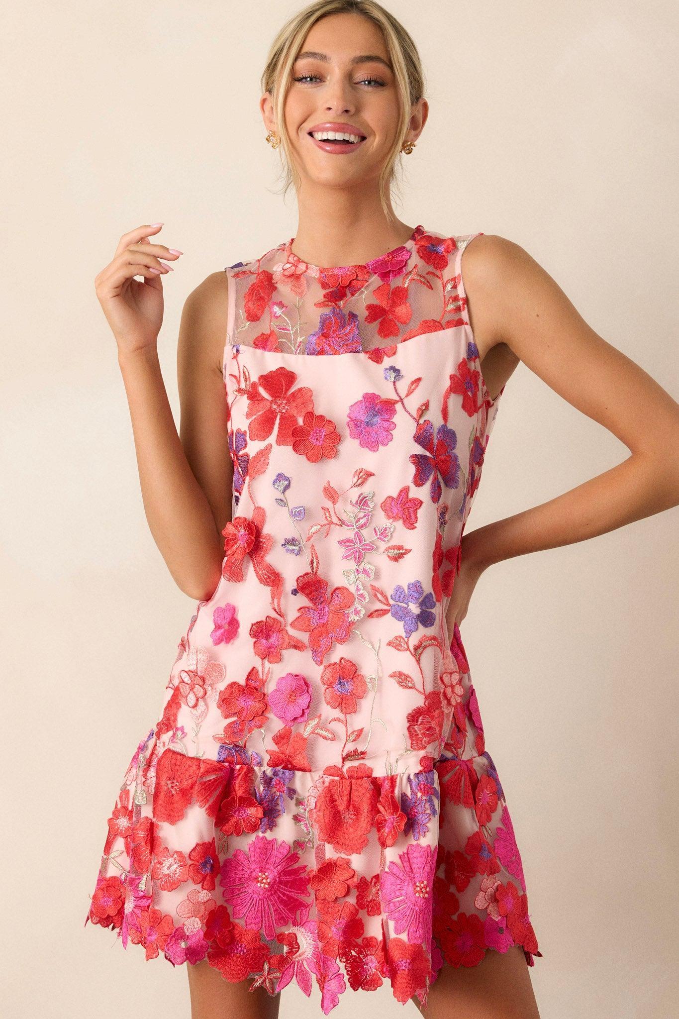 Take A Moment Light Pink Floral Embroidered Mini Dress Product Image