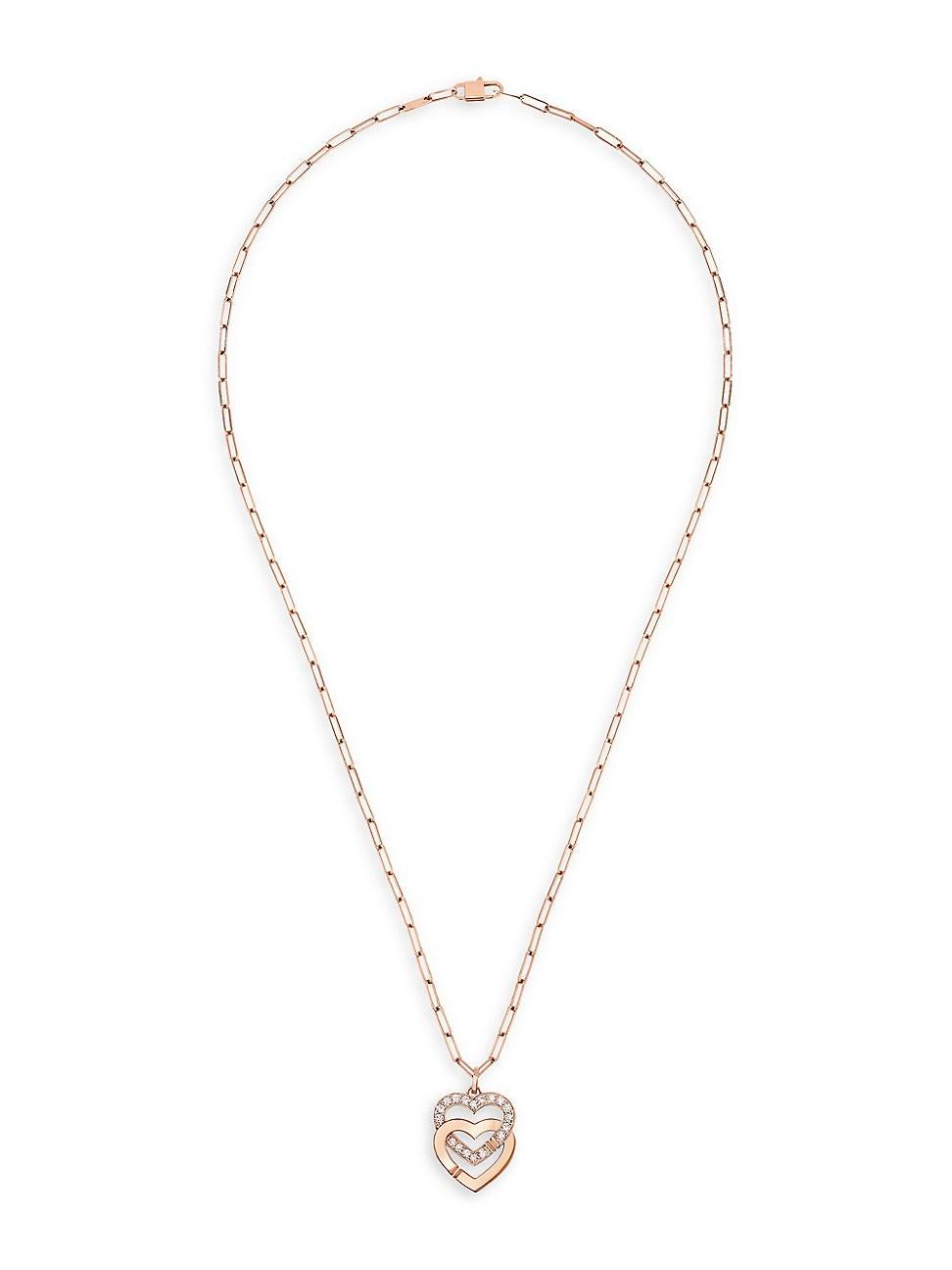 Womens Double Curs 18K Pink Gold & Diamond Pendant Necklace Product Image