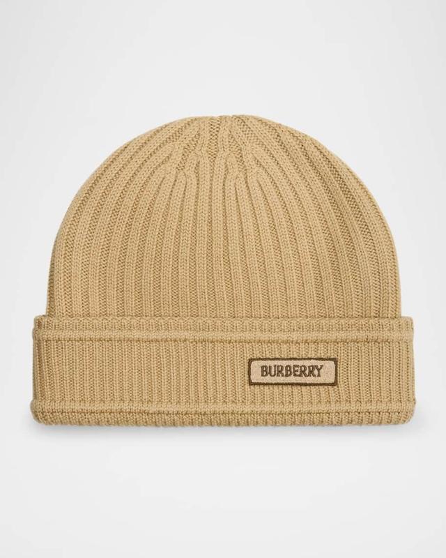 Men's Ribbed Wool Logo Beanie Hat Product Image