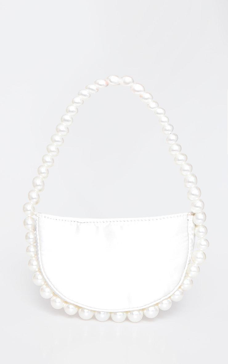 White Satin Pearl Detail Mini Crescent Handbag Product Image