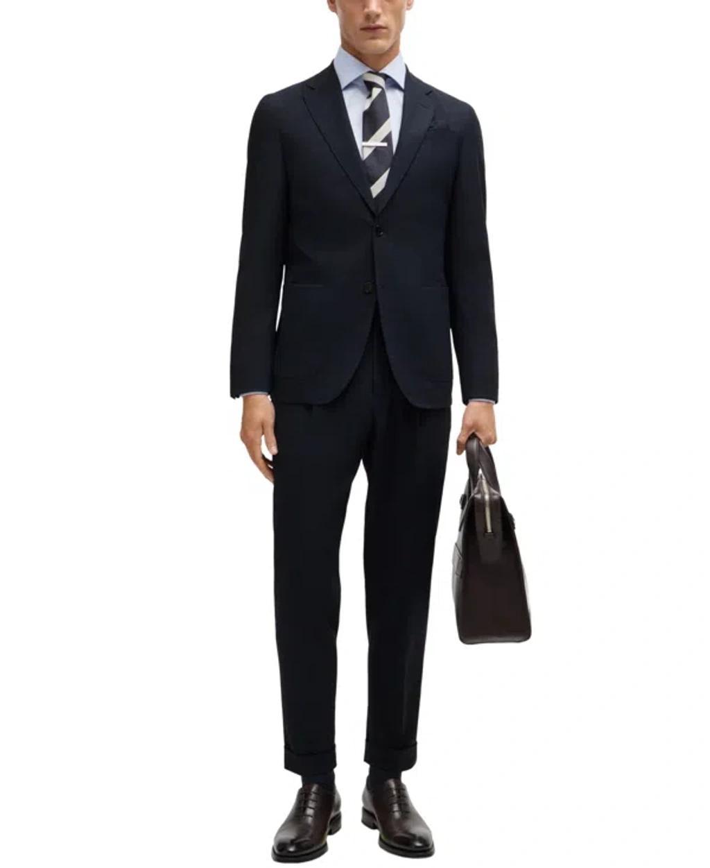 Boss By  Men's Checked Wool Blend Slim-fit Suit In Dark Blue Product Image