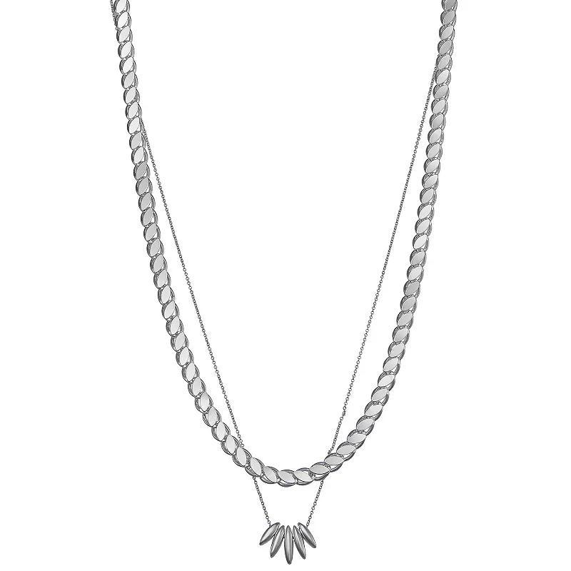 Nine West Silver Tone Double Row Necklace, Womens Product Image