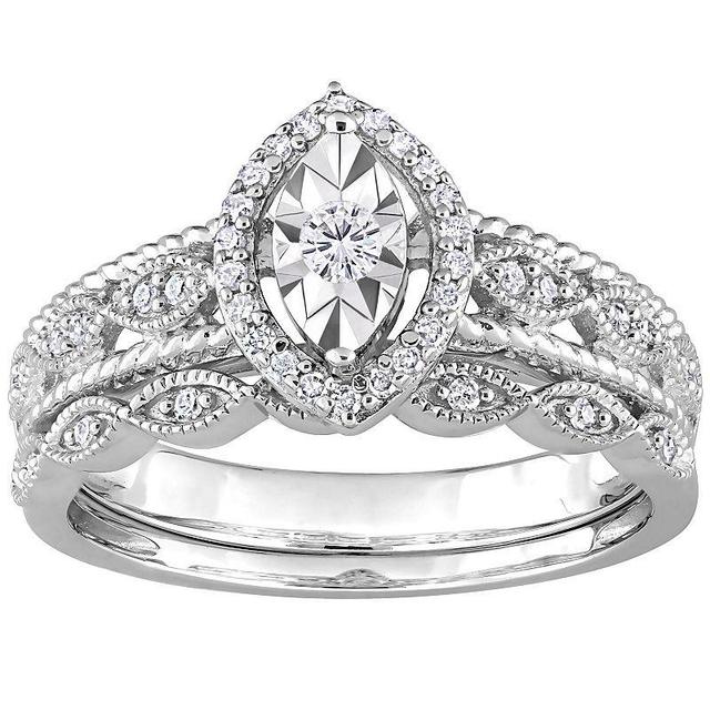 Stella Grace Sterling Silver 1/5 Carat T.W. Diamond Marquise Halo Engagement Ring Set, Womens, White Product Image