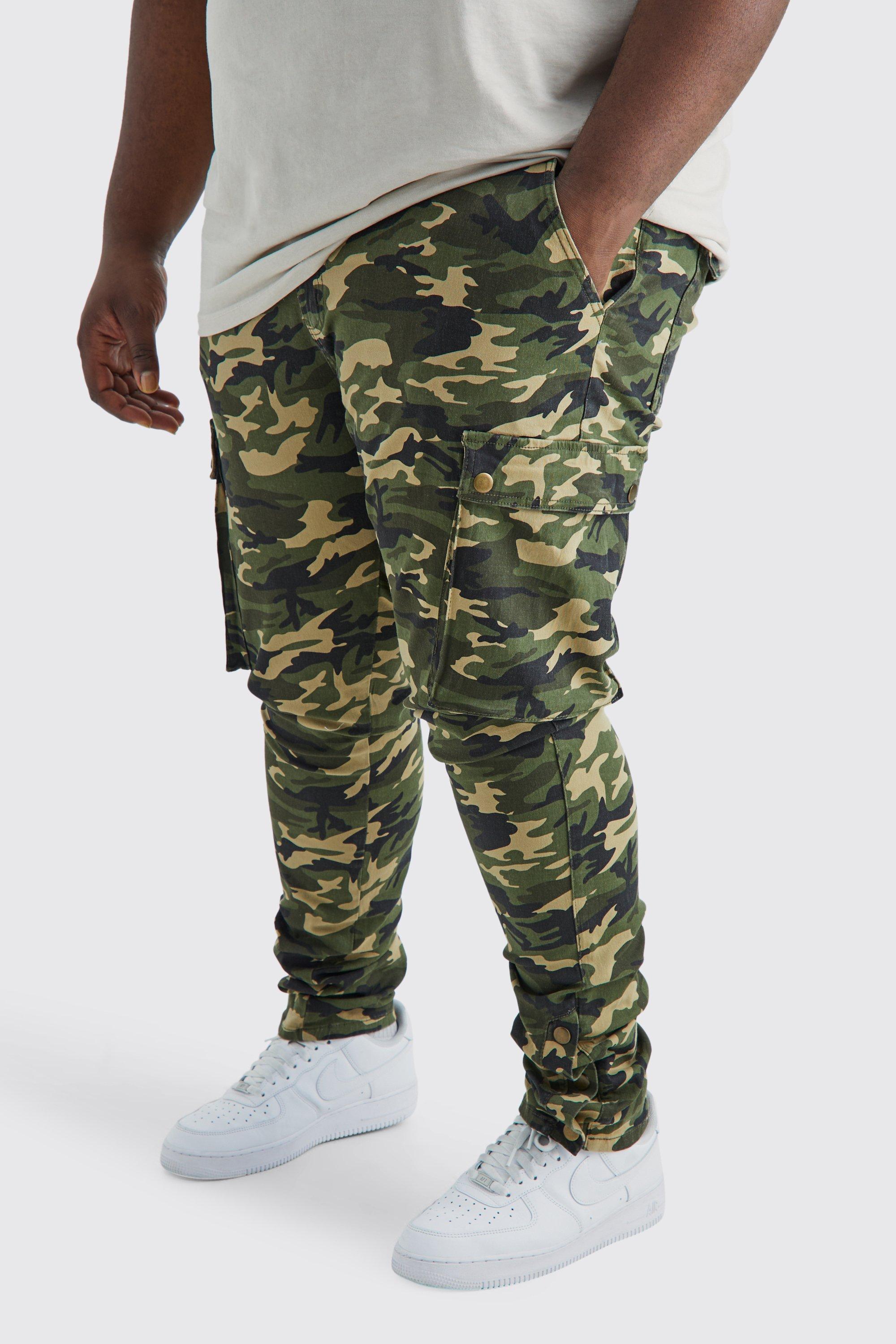 Plus Skinny Stacked Popper Hem Camo Cargo Pants | boohooMAN USA Product Image