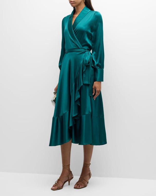 Vitah Ruffle Silk Satin Midi Wrap Dress Product Image