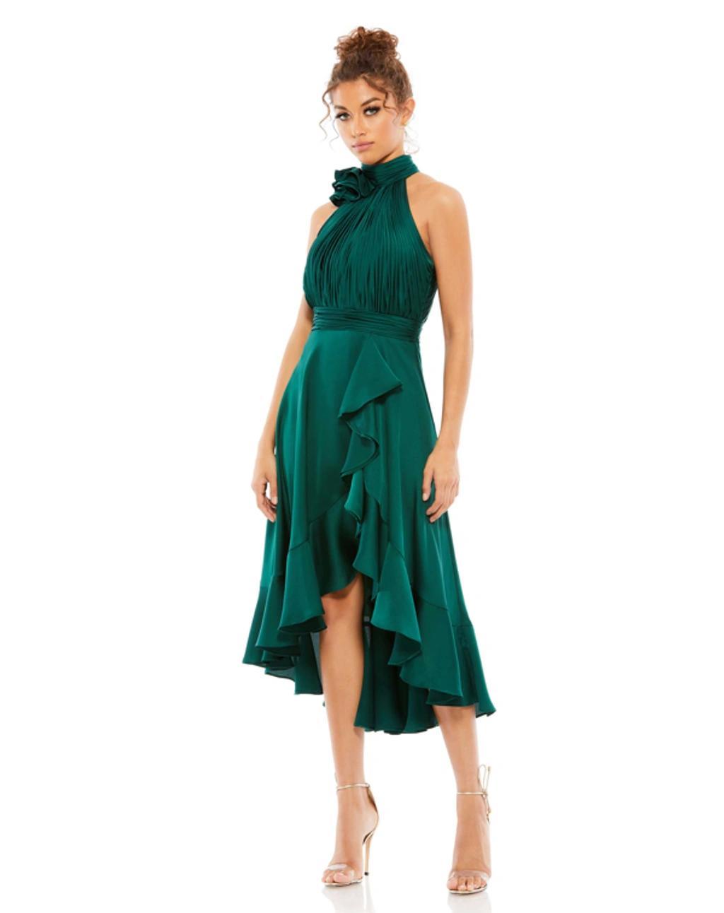 Sequin Plaid Halter Neck Cocktail Dress In Bottle Green Product Image