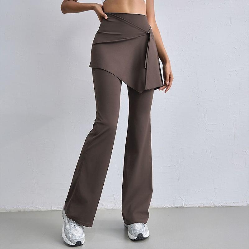 High Waist Plain Mock Two Piece Flared Yoga Pants Product Image