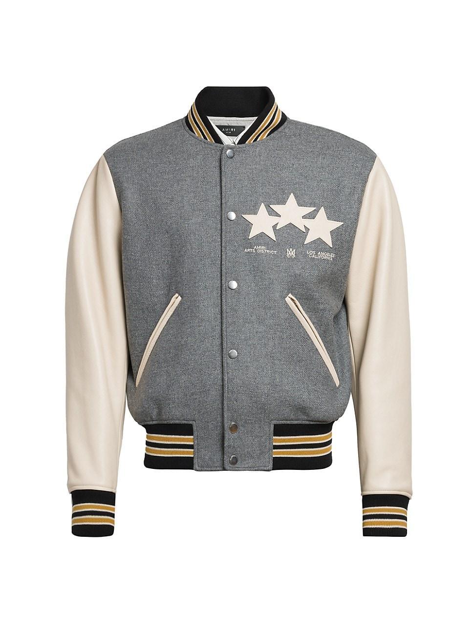 AMIRI Star Appliqu Leather Sleeve Virgin Wool Blend Varsity Jacket Product Image