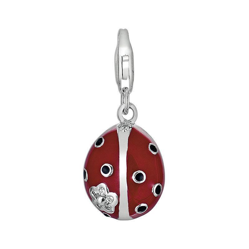 Sterling Silver White Topaz Ladybug Charm, Womens Product Image