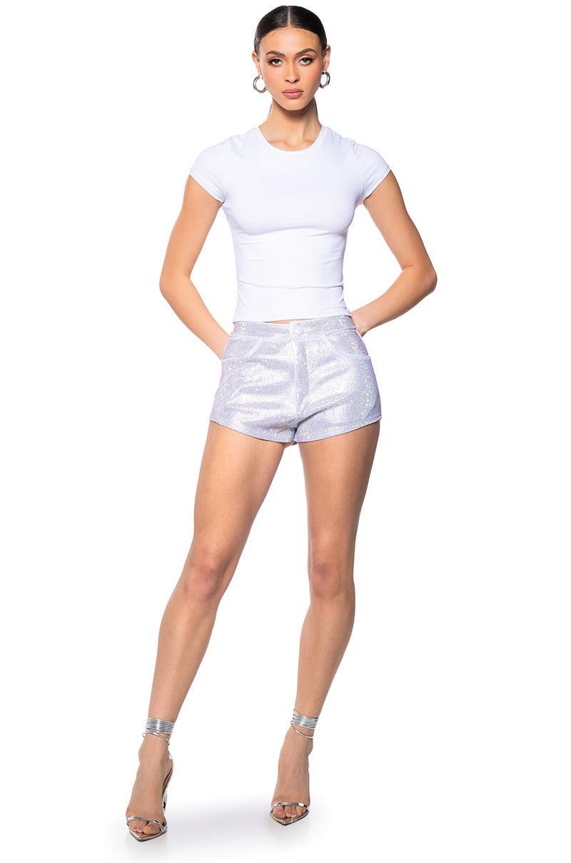 HEATED RHINESTONE SHORTS Product Image