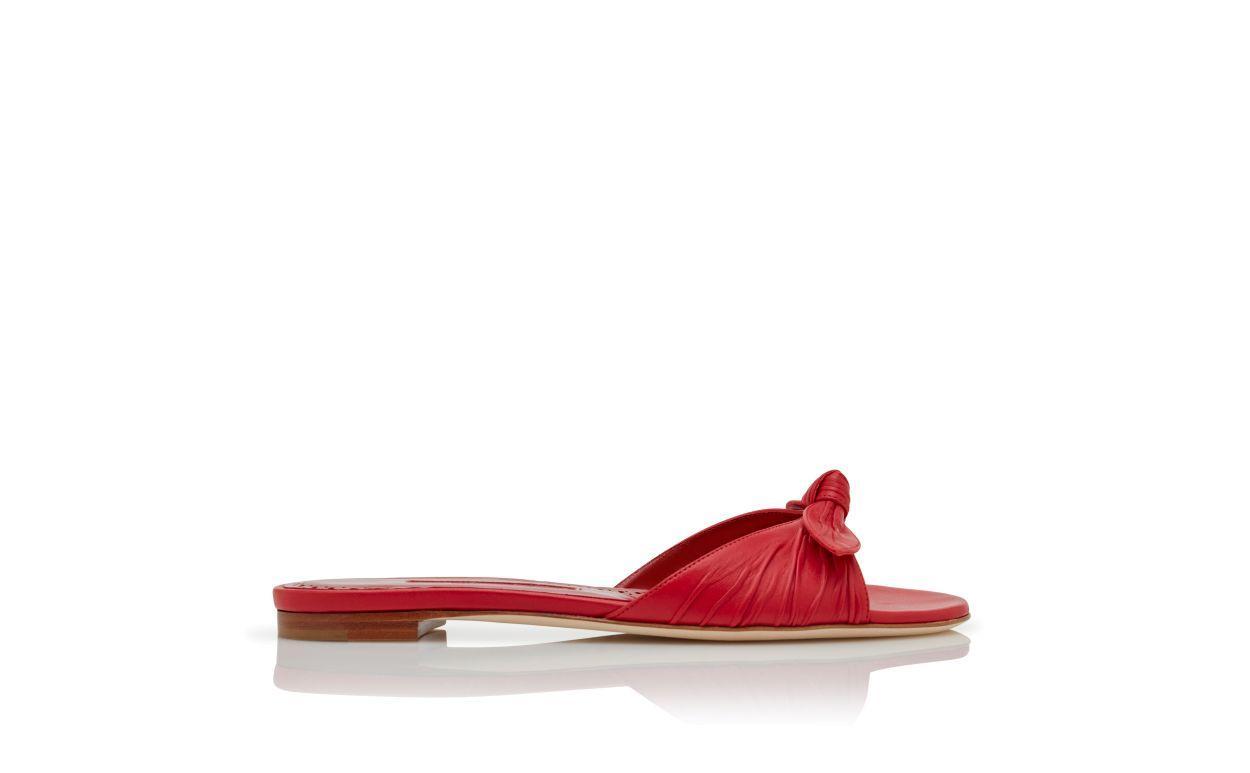 LOLLOFLAT Red Nappa Leather Bow Detail Flat Sandals Product Image