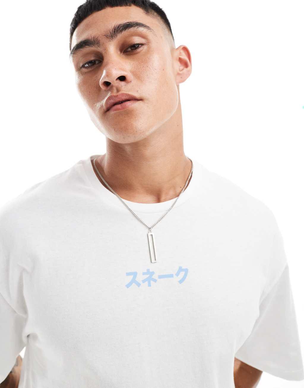 Jack & Jones oversized snake back print t-shirt in white Product Image