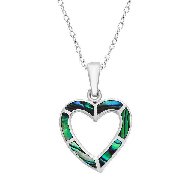 Sterling Silver Abalone Heart Pendant Necklace, Womens Green Product Image