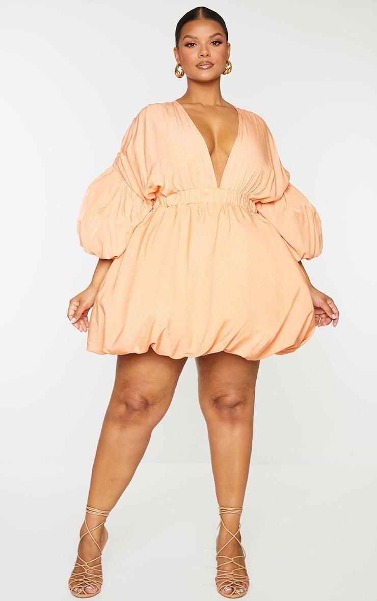 Plus Orange Puff Sleeve Puffball Hem Shift Dress Product Image