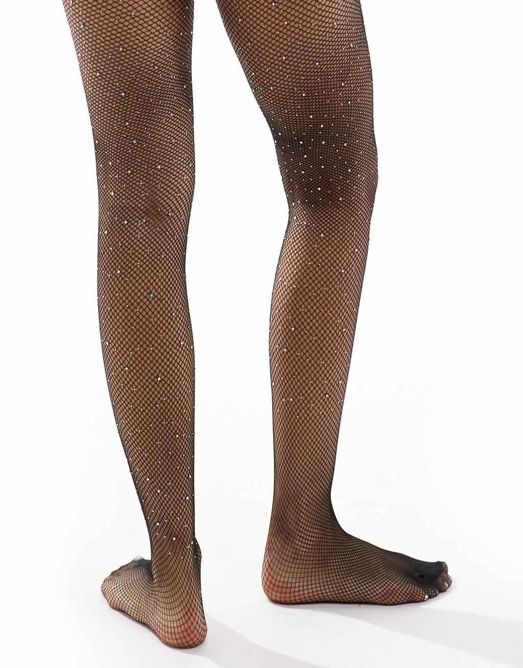 ASOS DESIGN embellished net tights in black Product Image