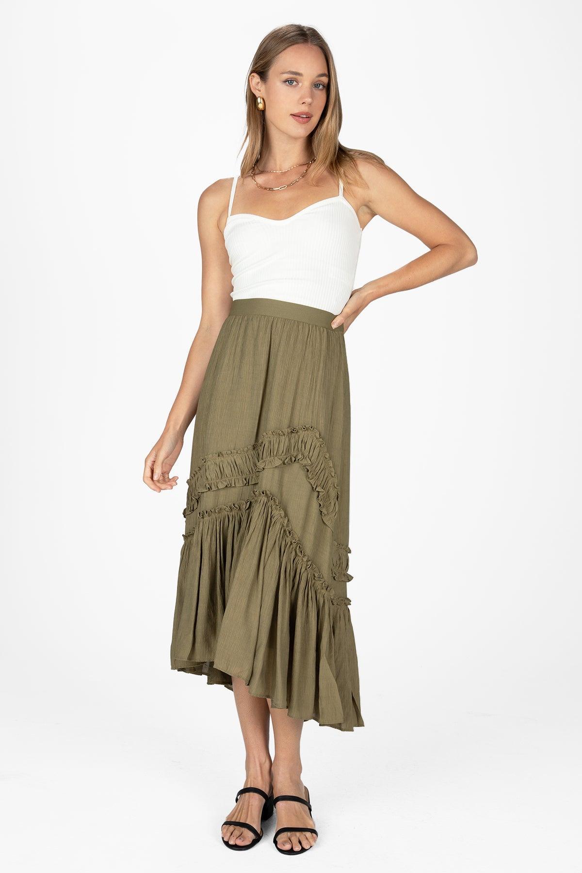 Asymmetical Ruffle Midi Skirt Product Image