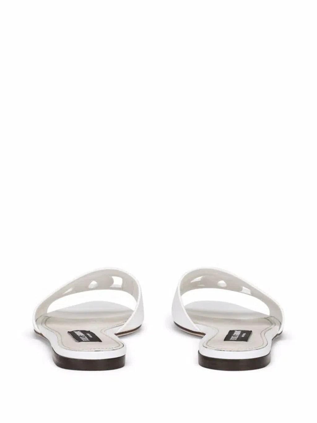 DOLCE & GABBANA Calfskin Slides With Dg Logo In White Product Image