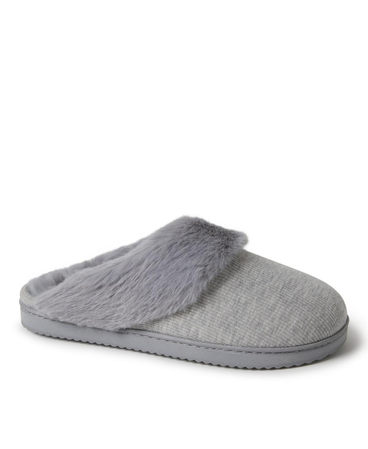 Dearfoams Dahlia Rib Knit Faux Fur-Lined Womens Scuff Slippers Light Grey Gray Product Image