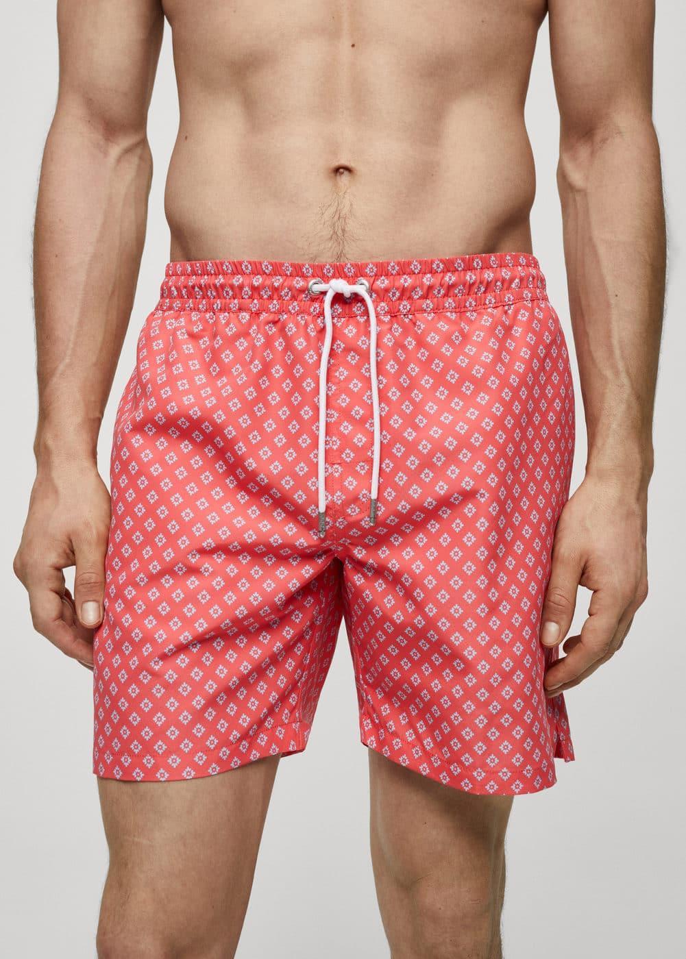 MANGO MAN - Printed drawstring swimsuit coral redMen Product Image